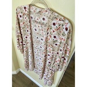 Emory Park Women’s Size Small Beige, Pink, Red, Green Floral Kimono